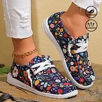 Women's Flats Canvas Shoes Plus Size Canvas Shoes Print Shoes Daily Flat Heel Round Toe Closed Toe Casual Comfort Canvas Lace-up Floral Navy Blue Lightinthebox - thumbnail