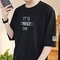 Men's Unisex Tee T shirt Hot Stamping Graphic Prints Letter Plus Size Print Short Sleeve Casual Tops Cotton Basic Fashion Designer Big and Tall White Black Light gray miniinthebox - thumbnail