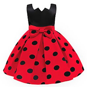 Kids Little Girls' Dress Polka Dot A Line Dress Casual Daily Ruched Bow Print Orange Red Midi Sleeveless Casual Cute Dresses Fall Winter Regular Fit 3-10 Years miniinthebox