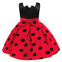 Kids Little Girls' Dress Polka Dot A Line Dress Casual Daily Ruched Bow Print Orange Red Midi Sleeveless Casual Cute Dresses Fall Winter Regular Fit 3-10 Years miniinthebox - thumbnail