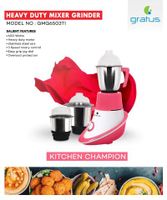 Gratus 600 Watts Mixer Grinder With 3 Strong Steel Jars - GMG6503TI