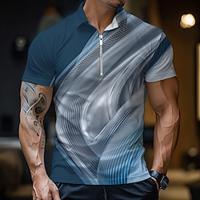 3D Graphic Prints Men's Casual Print Polo Shirt Zip Polo Outdoor Street Casual Polyester Turndown Polo Shirts Blue Purple Summer Spring S M L Lapel Polo Lightinthebox