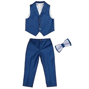 3 Pieces Kids Boys Jacket  Pants Clothing Set Outfit Solid Color Sleeveless Cotton Set Formal Gentle Preppy Style Summer Spring 4-13 Years Navy Blue Blue miniinthebox