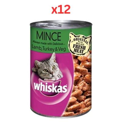 Whiskas Mince Lamb Turkey & Vegetables Wet Cat Food 400G (Pack of 12)
