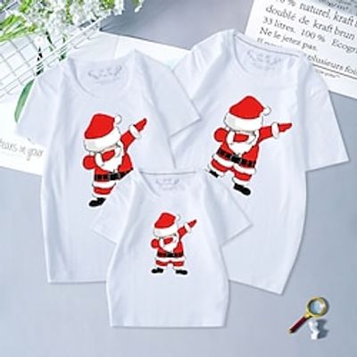 Family Christmas Tops Santa Claus Christmas Gifts Light Blue Lake blue Bright yellow Short Sleeve Adorable Matching Outfits miniinthebox