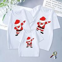 Family Christmas Tops Santa Claus Christmas Gifts Light Blue Lake blue Bright yellow Short Sleeve Adorable Matching Outfits miniinthebox - thumbnail