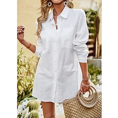 Women's Designer Shirt Blouse Tunic Cotton Plain Black White Button Off Shoulder Long Sleeve Work Casual Going out Neutral Fashion Classic Shirt Collar Standing Collar Form Fit Spring Fall Autumn Lightinthebox Women's Designer Shirt Blouse Tunic Cotton Plain Black White Button Off Shoulder Long Sleeve Work Casual Going out Neutral Fashion Classic Shirt Collar Standing Collar Form Fit Spring Fall Autumn Lightinthebox