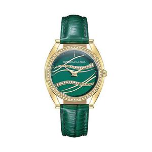 BCBG Max-Goldtone Wave Glitz & Embossed Green Leather Strap Women's Watch - BAWLA0000301