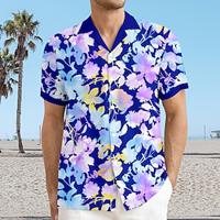 Floral Leaf Vacation Hawaiian Resort Style Men's Shirt Holiday Vacation Beach Summer Cuban Collar Short Sleeve Dark Navy Sky Blue Brown S M L Shirt Lightinthebox