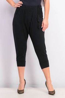 Womens Cuffed Hem Drawstring Pants  Black