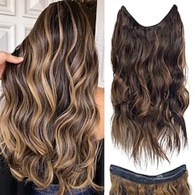 Hair Extensions Dark Brown to Chestnut 22 Inch Clip in Hair Extensions with Transparent Wire Adjustable Curly Hair Extensions Clips Long Wavy Secret Hair Pieces for Women miniinthebox