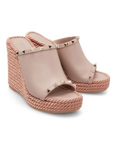 Rockstud Calfskin Wedge Espadrilles - Powder Pink