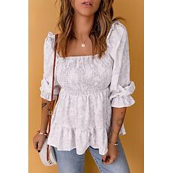 Shirt Blouse Women's White Floral Ruffle Flowing tunic Street Daily Fashion Square Neck Regular Fit S Lightinthebox