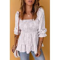 Shirt Blouse Women's White Floral Ruffle Flowing tunic Street Daily Fashion Square Neck Regular Fit S Lightinthebox