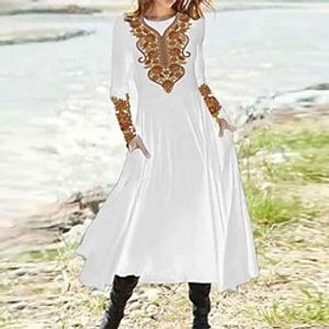 Women's Casual Dress Swing Dress Midi Dress Blue Yellow Long Sleeve Floral Pocket Winter Fall Autumn Winter Dress Fall Dress 2022 S M L XL XXL 3XL Lightinthebox