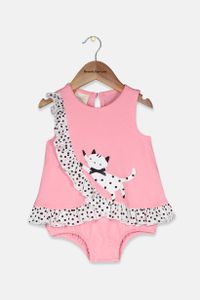 Baby Girls Cotton Kitty Sunsuit  Pink Hydrangea