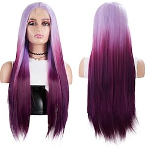 Synthetic Lace Wig Matte Style 24 inch Purple Silky Straight 13x4 Lace Front Wig All Wig Violet Pink miniinthebox