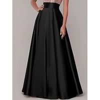 Women's A Line Maxi Satin Black Skirts Lined Elegant Fashion Party Valentine All Seasons M L XL Lightinthebox - thumbnail