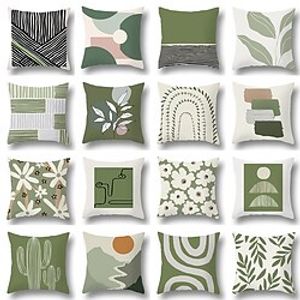 Green plant abstract geometric printing pillow cover home sofa bedside living room cushion cushion cover miniinthebox