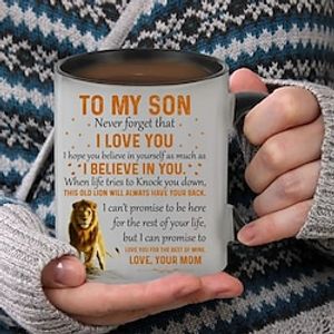 1pc 11.1oz330ml Creative Lion Pattern Ceramic Mug Portable Letter Printed Coffee Cup With Gift Box Birthday Gift For Son Suitable For Outdoor Camping Picnic Travel Lightinthebox