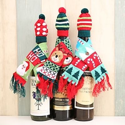 3pcs Christmas Wine Bottle Bags Cover, Cute Red Wine Bottle Decorations Bag, Cartoon Christmas Decoration Wine Gift Felt Bag For Hotel Kitchen Table Decoration Lightinthebox