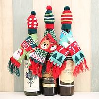 3pcs Christmas Wine Bottle Bags Cover, Cute Red Wine Bottle Decorations Bag, Cartoon Christmas Decoration Wine Gift Felt Bag For Hotel Kitchen Table Decoration Lightinthebox - thumbnail