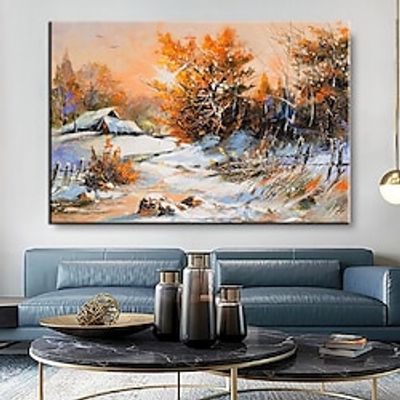 Handmade Merry Christmas snow Painting Hand Painted Snow Oil Painting Wall Modern Painting Canvas Snow Winter Landscape painting gift  Wall Art Home Decoration Decor Rolled Canvas No Frame Unstretched miniinthebox