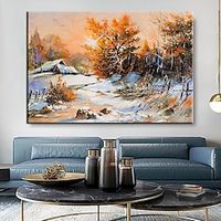 Handmade Merry Christmas snow Painting Hand Painted Snow Oil Painting Wall Modern Painting Canvas Snow Winter Landscape painting gift  Wall Art Home Decoration Decor Rolled Canvas No Frame Unstretched miniinthebox - thumbnail