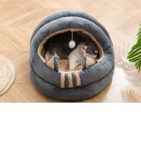 Pets Club Cat Bed Modern House With Plus Toy And Soft Cotton For Cat - Small - 35Cm - grey