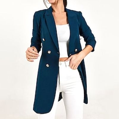 Women's Coat Outdoor Work Street Spring Summer Long Coat Regular Fit Breathable Jacket Long Sleeve Solid Color Green Blue Army Green miniinthebox
