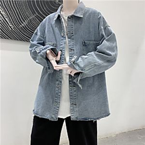 Men's Denim Jacket Solid Colored Streetwear Fall Regular Daily Long Sleeve Cotton Coat Tops Blue miniinthebox