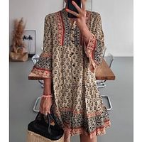 Women's A Line Dress Short Mini Dress Khaki 34 Length Sleeve Floral Print Spring Summer V Neck Fashion Modern 2022 S M L XL 2XL 3XL Lightinthebox - thumbnail