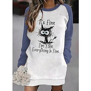 Women's Pullover Hoodie Dress Active Streetwear Long Pocket Print Orange Navy Blue White Animal Text Daily Round Neck Long Sleeve S M L XL XXL 3XL Lightinthebox