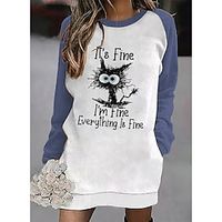 Women's Pullover Hoodie Dress Active Streetwear Long Pocket Print Orange Navy Blue White Animal Text Daily Round Neck Long Sleeve S M L XL XXL 3XL Lightinthebox - thumbnail