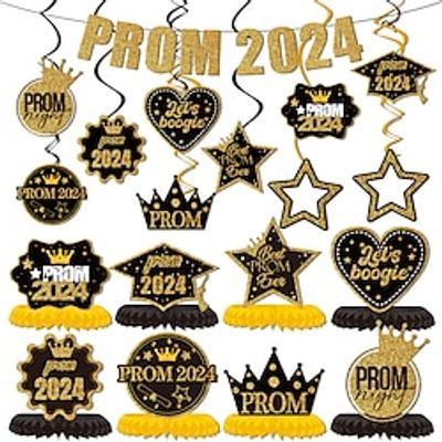 Add a Touch of Glamour to Your Graduation Season Theme Party Decor with These Honeycomb Decorations - Black and Gold Spiral Hanging Ornaments, Perfect for Sprinkling Glitter and Hoisting Flags Lightinthebox