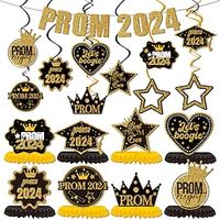 Add a Touch of Glamour to Your Graduation Season Theme Party Decor with These Honeycomb Decorations - Black and Gold Spiral Hanging Ornaments, Perfect for Sprinkling Glitter and Hoisting Flags Lightinthebox