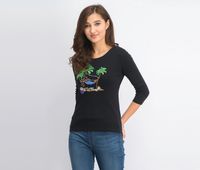 Womens Petite Embellished 3/4-Sleeve Top  Black - thumbnail