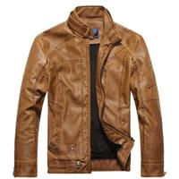 Mens Thick PU Leather Zip Pocket Cuff Jackets