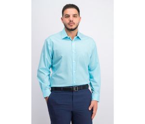 Mens Slim-Fit Non-Iron Performance Stretch Check Dress Shirt  Aqua Marine