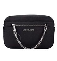 Michael Kors Jet Set East West Large Black Leather Zip Chain Crossbody Bag (13019)