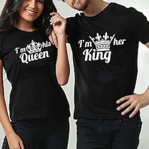 Couple Tshirt Crown King 1pc Couple's Men's Women's T shirt Tee Crew Neck Black Valentine's Day Daily Short Sleeve Print Fashion Casual Lightinthebox