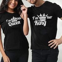 Couple Tshirt Crown King 1pc Couple's Men's Women's T shirt Tee Crew Neck Black Valentine's Day Daily Short Sleeve Print Fashion Casual Lightinthebox - thumbnail