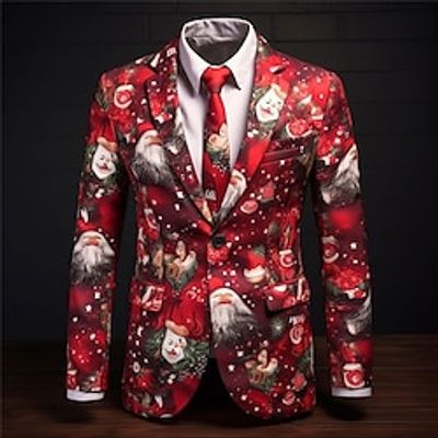 Santa Claus Business Men's Coat Blazer Christmas Work Wear to work Fall  Winter Turndown Long Sleeve Maroon White Wine S M L Polyester Weaving Jacket Lightinthebox