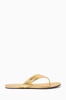 Allover Logo Round Thong Sandals in Metallic Sheepskin - thumbnail