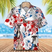 Men's Shirt Summer Hawaiian Shirt Floral Dog Graphic Prints Leaves Cuban Collar Red Blue Green Outdoor Casual Short Sleeve Print Clothing Apparel Sports Fashion Streetwear Designer Lightinthebox - thumbnail