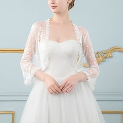 Shawls Women's Wrap Bolero Elegant Pure Long Sleeve Lace Wedding Wraps With Pure Color For Wedding Guest Spring  Summer Lightinthebox