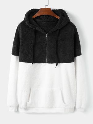 Men Fashion Teddy Color Block Print Long Sleeve Hoodie Men Fashion Teddy Color Block Print Long Sleeve Hoodie