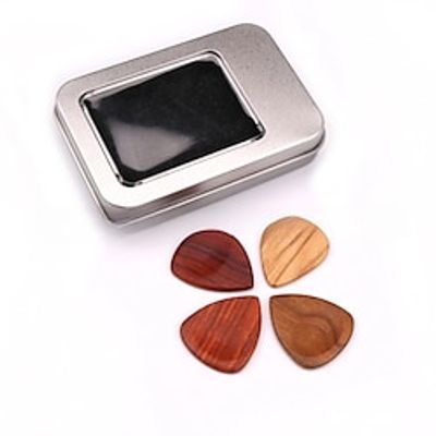 4Pcs Wooden Guitar Picks with Iron Storage Box Solid Wood Guitar Picks Lightinthebox