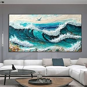 Handmade Oil Painting Canvas Wall Art Decor Original The Waves Abstract Landscapes Painting for Home Decor With Stretched FrameWithout Inner Frame Painting Lightinthebox