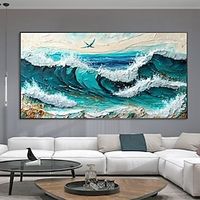 Handmade Oil Painting Canvas Wall Art Decor Original The Waves Abstract Landscapes Painting for Home Decor With Stretched FrameWithout Inner Frame Painting Lightinthebox - thumbnail